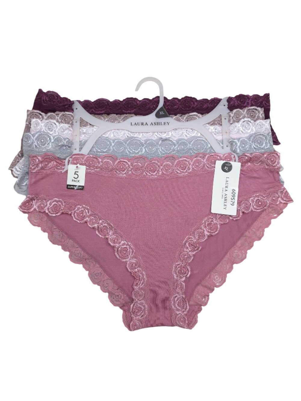 Laura Ashley Womens 5-Pack Super Soft Lace Trim Bikini Panties XL Multi-Color
